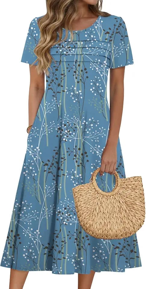 Zeagoo Womens Casual Dresses for Summer Short Sleeve Flare Midi Dress Beach