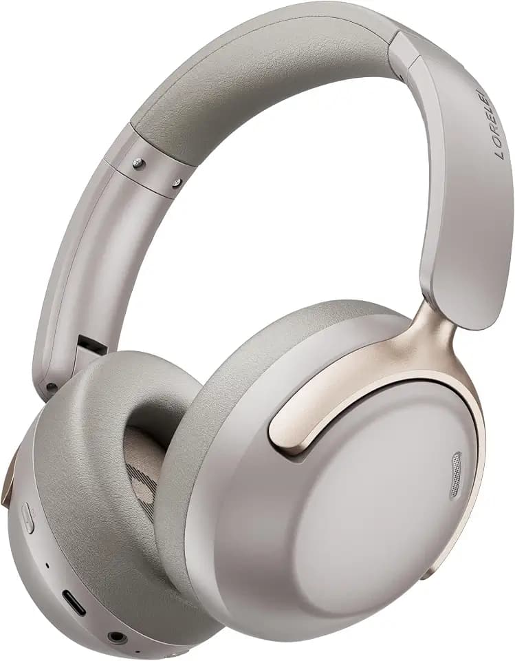 LORELEI Q30 Bluetooth Headphones Over Ear,60H Playtime & 3 EQ Music Modes,BT6.0 Headphones Wireless with Mic,Foldable Lightweight Headsets,HiFi Stereo Deep Bass for Home Travel iPad Tablet-Dunes Grey