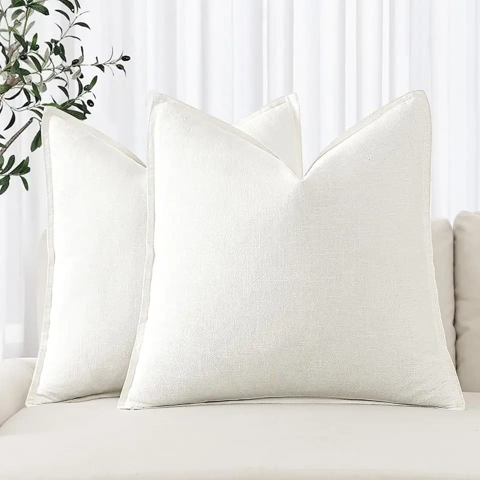 MIULEE Decorative Linen Pillow Covers 20x20 Inch Cream White