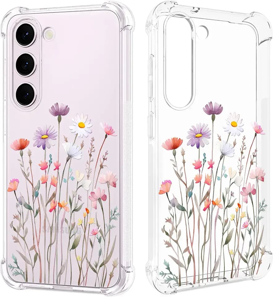 Floral Clear Case for Galaxy S23 for Women/Girls,Pretty Phone Cover for Samsung Galaxy S23,Flower Design Slim Soft Transparent Drop Proof TPU Protective Silicone Bumper Shell,FL-37