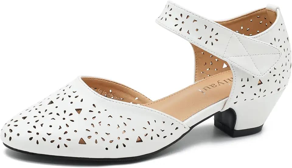 Women's Low Block Heel Pumps, Round Toe Cutout D'Orsay Shoes