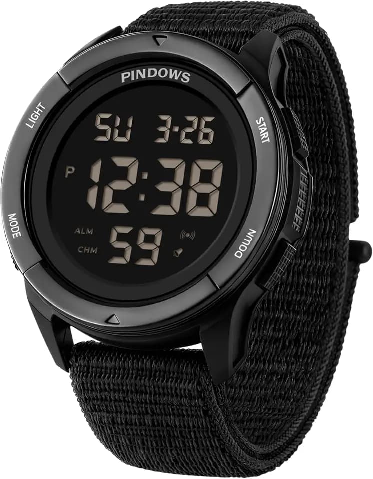 PINDOWS Men's Digital Watch, 50M Waterproof Military Tactical Sport