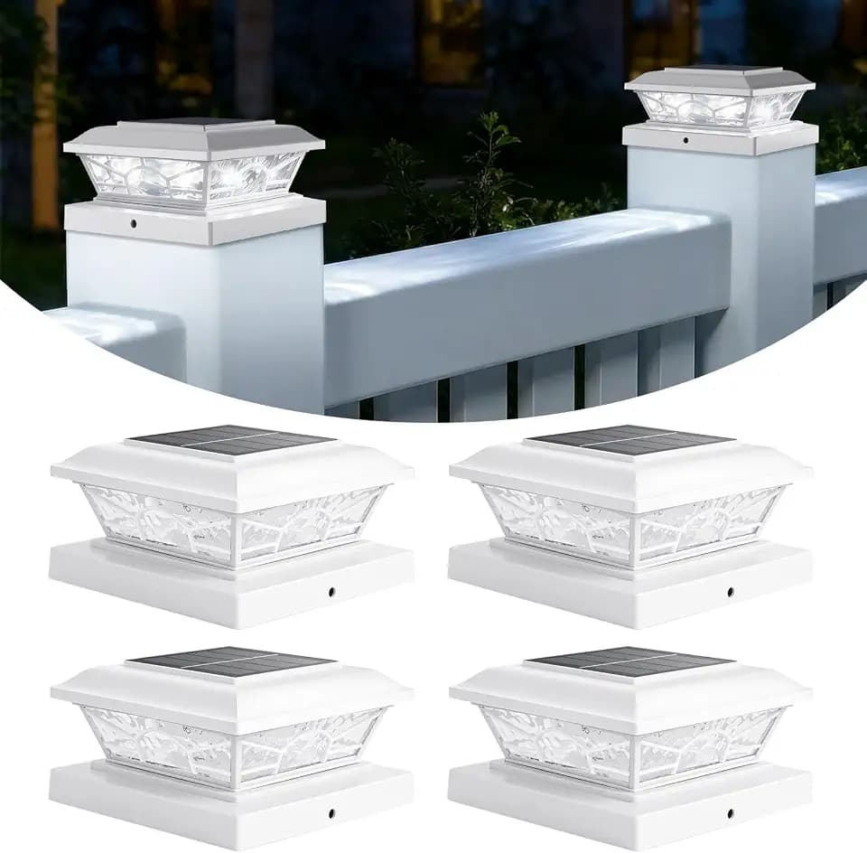 Brightever 4x4 Post Solar Lights, Solar Post Cap Lights White 4-Pack
