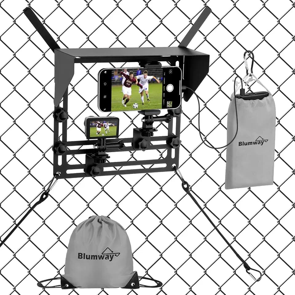 BlumWay Phone Fence Mount with Shade, Game Changer Mounting Kit with Storage Bag for iPhone Samsung Go Pro and Other Action Cameras