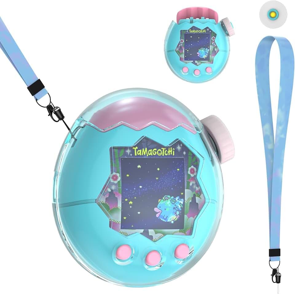 for Tamagotchi Paradise Clear Case with Dial Cover & Neck Lanyard, Full Body Screen Guard for Tamagotchi Paradise Accessories, Transparent Hard Protection FILP Display Box Ideal for DIY