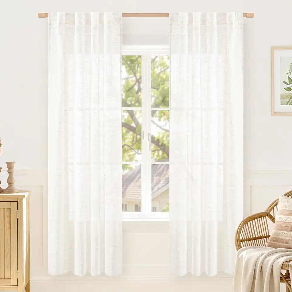 LAMIT 72 Inch Length Linen Curtains for Living Room 2 Panels, 34 x 72 Inch