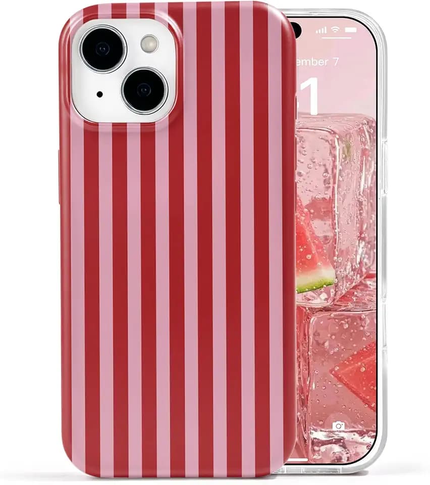 Aurorastar for iPhone 15 Plus Cute Red Striped Soft Phone Case