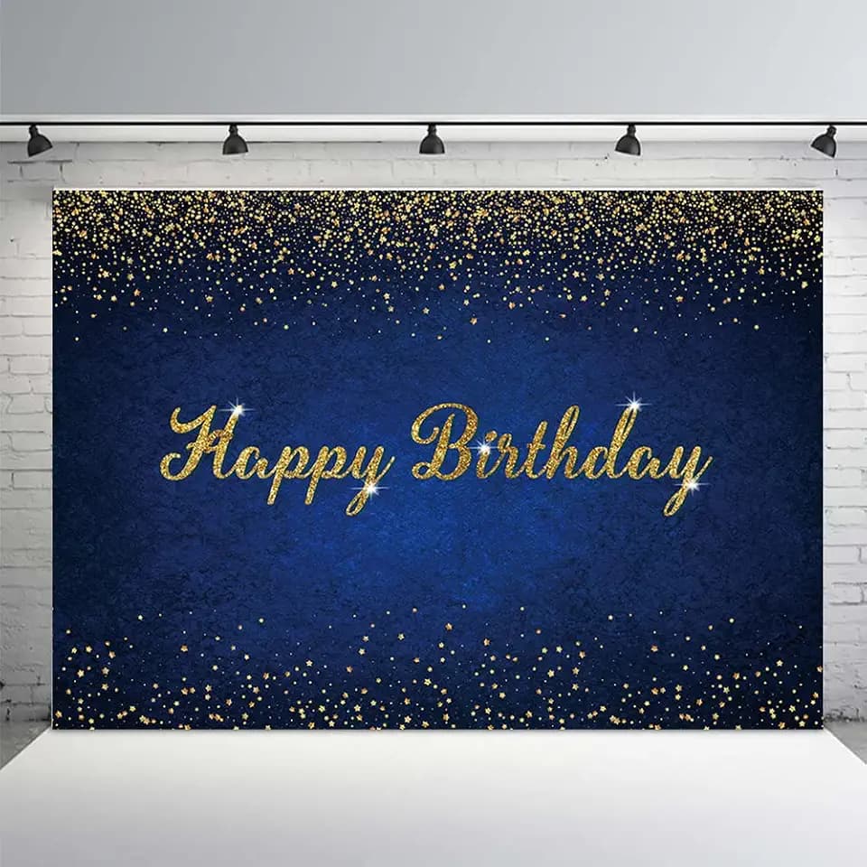 MEHOFOND Blue and Gold Happy Birthday Backdrop Royal Blue Golden Glitter Dots Photography Background for Women Men Kids Birthday Party Decorations Banner Cake Table Photo Studio Props 7x5ft