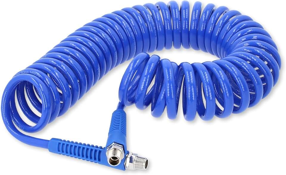 KS Tools Spiralschlauch Druckluft 515.3330 Ø 6mm I 8m langer, elastischer PU-Druckluftschlauch mit drehbarer Verschraubung I Schlauchenden mit Knickschutz