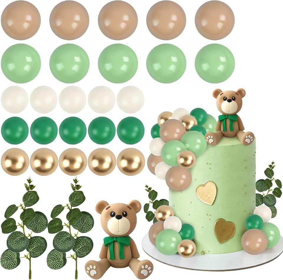Tortendeko Bär Grün, 28 Stück Teddybär Kuchen Dekoration Bär Kuchen Deko Torten Deko Bär Cake Topper Babyparty Tortendeko Kugeln Bär Geburtstagstorte Deko für Baby Dusche Hochzeit Geburtstag Babyparty