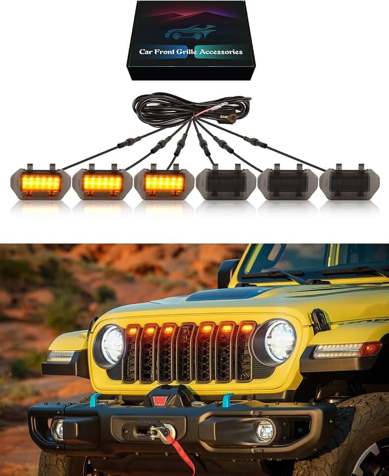 LED Grill Lights for Jeep Wrangler JL Gladiator JT 2026 2025 2024, Yellow