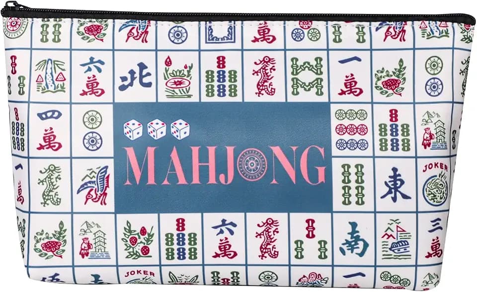 TIASUSAN American Mahjong Empty Bag - White Printed Mahjong Tile Bag (13x7 Inches,Only Case)