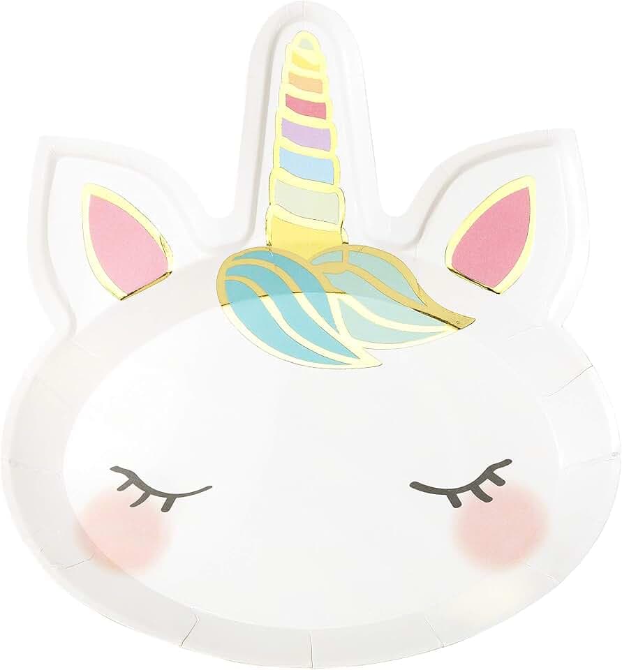 Talking Tables FACE Party Dekorationen Kinder Geburtstag Einhorn Teller (8er Pack) Papier Einwegteller Gold Pastell Farben 23cm Unicornplates