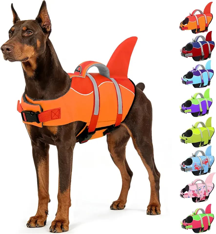 AOFITEE Hundeschwimmweste Große Hunde Schwimmweste Hund Hai mit Griff, L
