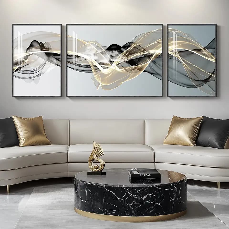 Extra Large Framed Modern Luxury Abstract Wall Art for Living Room, 3 Piece