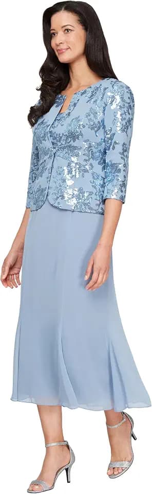 Alex Evenings Women's Tea Length Jacket Dress, Perfect for Weddings, Formal Events (Petite and Regular Sizes)