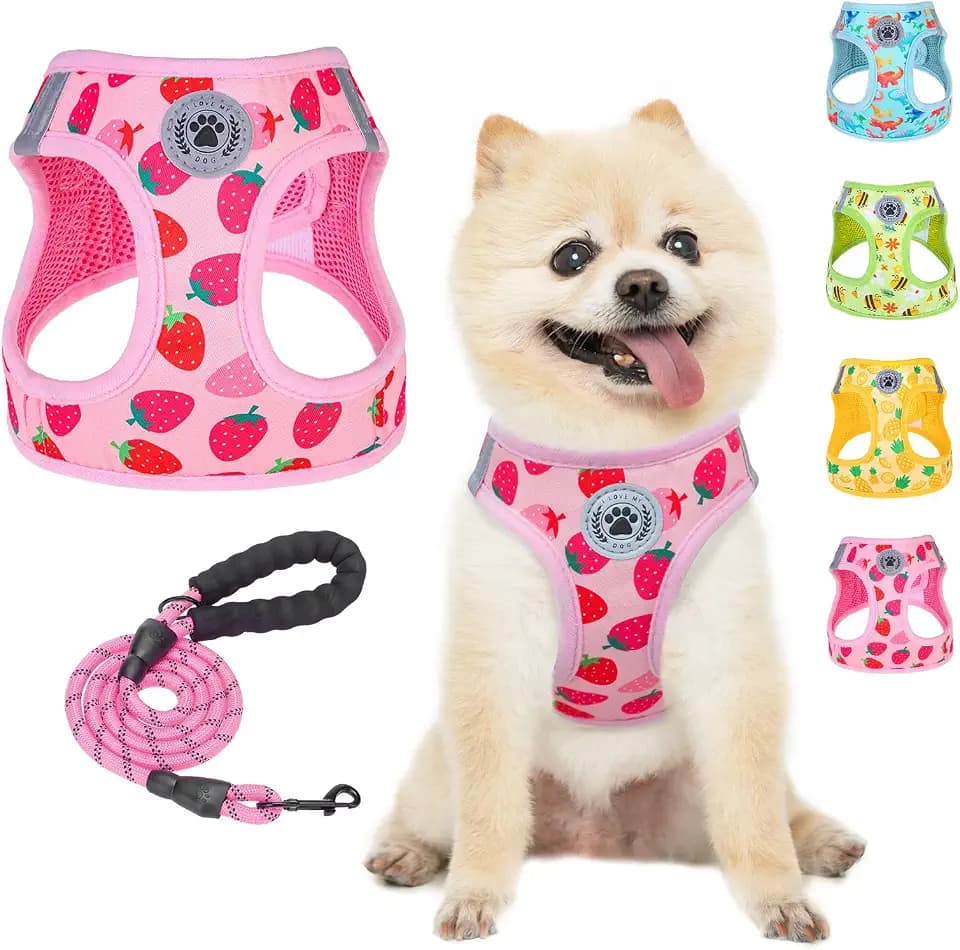 BEAUTYZOO Dog Harness Medium Sized and Leash Set,No Pull Pet Vest - Pink, M