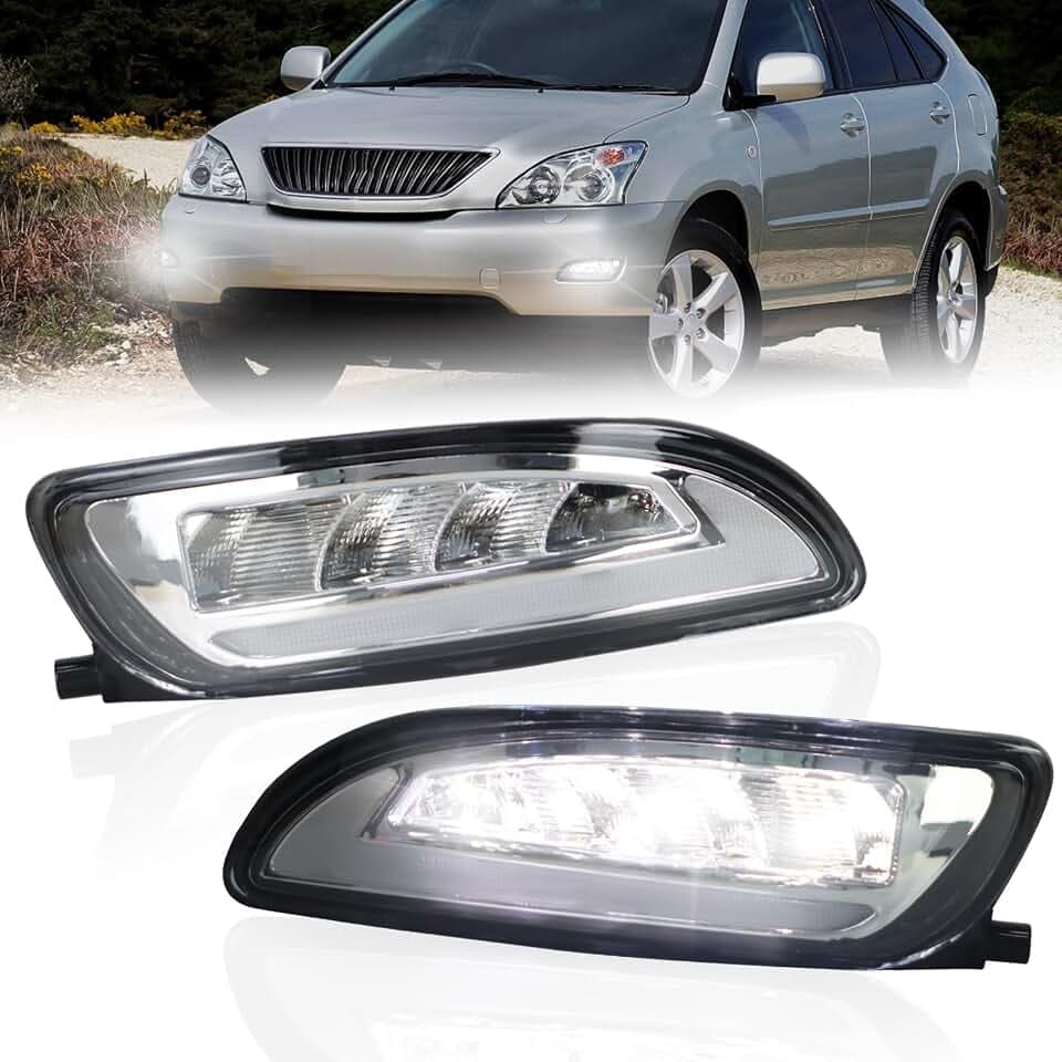 Switchback White & Amber LED Front Bumper Fog Light DRL Amber Sequential Turn Signal Light Feature Compatible with Lexus RX300 2004-2006/RX350 2007-2009,Replace OEM Fog Light,81220-0E010，81210-0E01