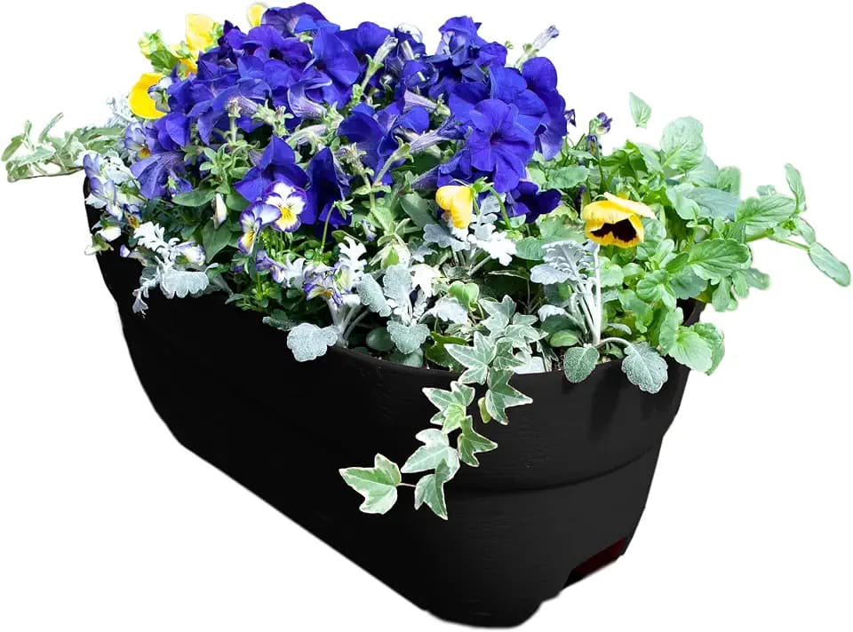 Emsco Group Bloomers Rail Planter, 24" Weatherproof Resin Deck & Balcony Planter with Drainage – Fits 2x4 & 2x6 Rails – Charcoal