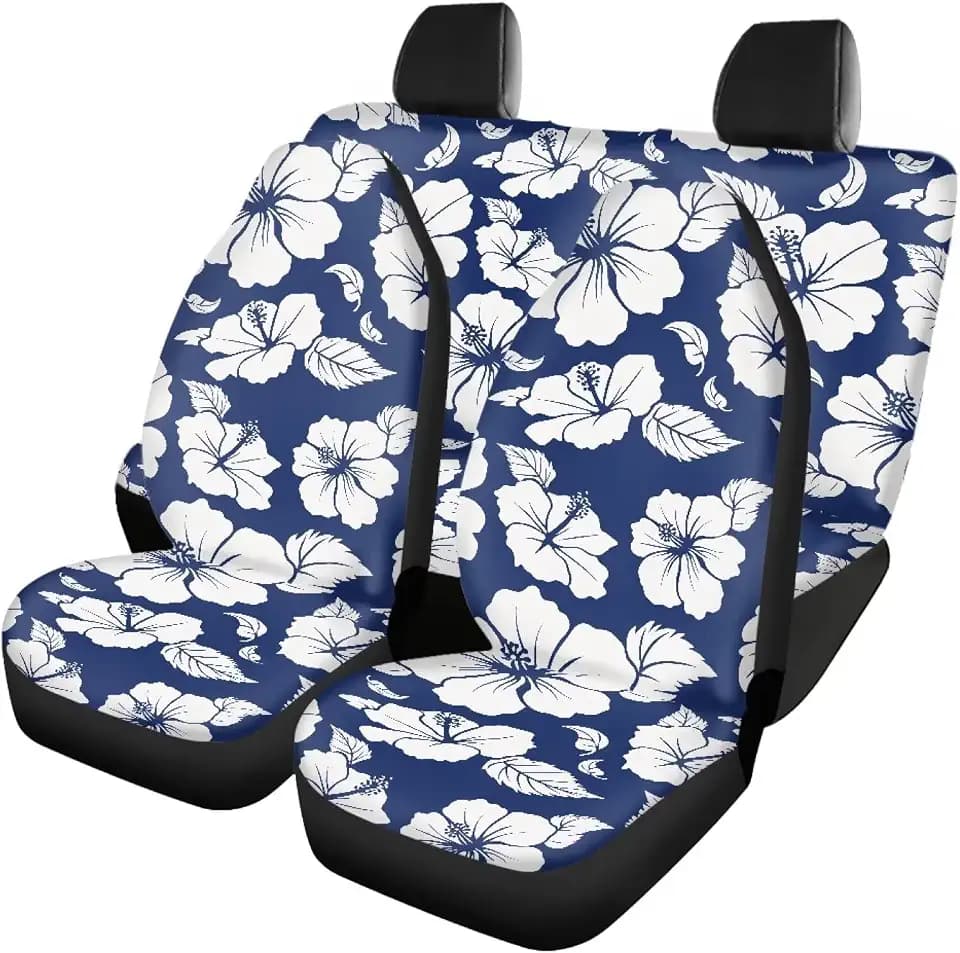 Dreaweet Tropical Car Seat Covers Full Set for Women Blue Hibiscus Flowers Car Accessories Seat Covers Front and Back 4 Pack Seat Cover Car Seat Protector Universal Fit for Most Cars SUV Trucks