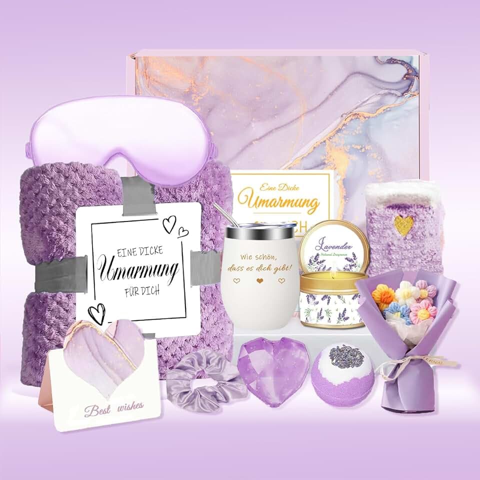 Geschenke für Frauen,GeburtstagsGeschenkset für Frauen Beste Freundin Frau MamaKollegin Schwester mit Wellness 12ozEdeltahl Weinbecher Decke13tlg Bathsduft Geschenkbox zum MutterWeihnachtstag