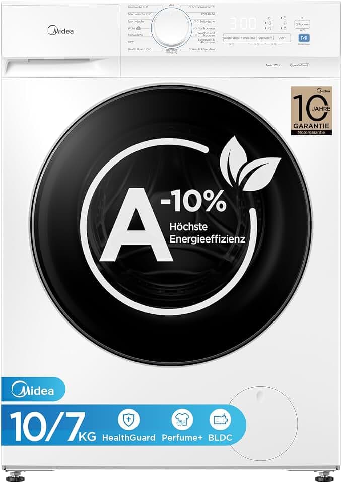 Midea Waschtrockner 10/7 kg EEK A-10% 15 Min Schnellwäsche MFV3ED100BA10
