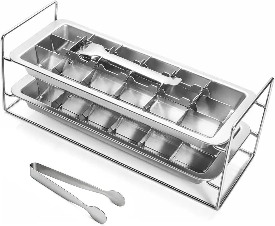 Double-layer Stainless Steel Metal Ice Cube Trays,total 36 Slots