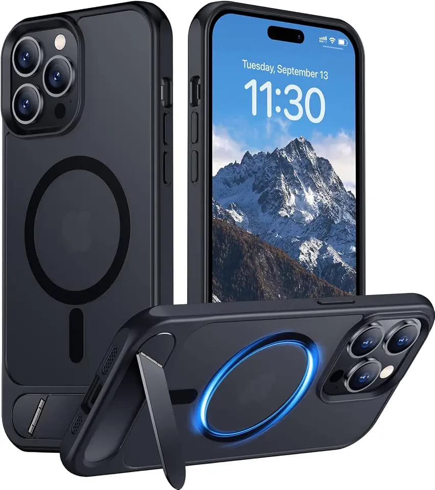 Temdan Magnetic Compatible with iPhone 14 Pro Case, [Built-in Invisible Kickstand][Compatible with MagSafe] [Military Grade Shockproof] Slim Translucent Matte Phone Case for iPhone 14 Pro 6.1"