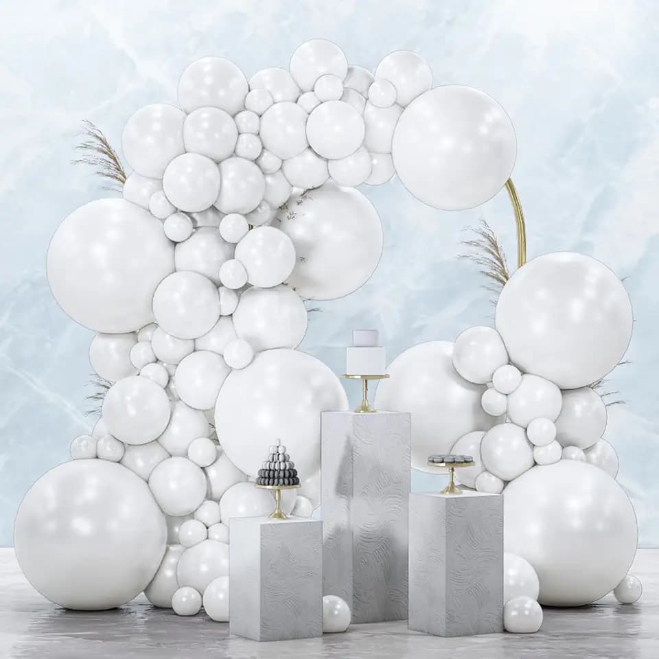 PartyWoo Pearl White Balloons 140pcs Metallic White Color Different Sizes