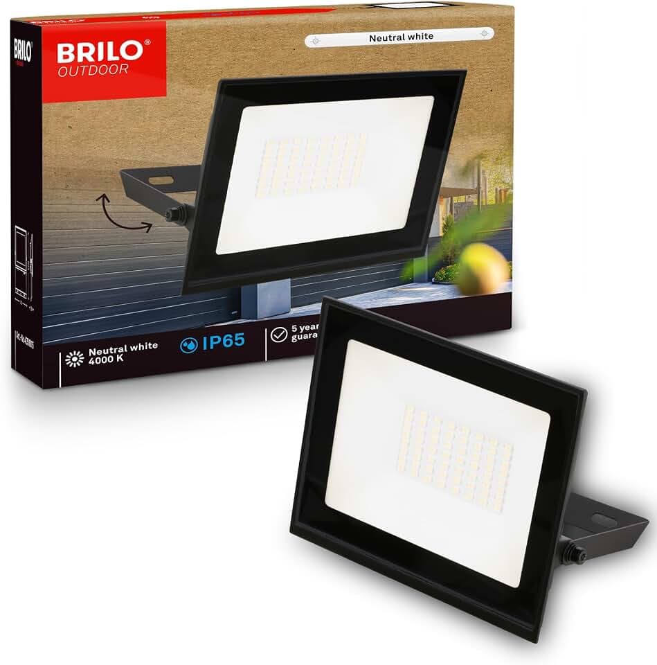 BRILONER - LED Strahler außen, Neutralweißes Licht, 30W 2700lm, Schwenkbar, IP65 Staub- und Strahlwasserschutz, Fluter, Flutlicht, Außenstrahler, Scheinwerfer, Garten, Garage, 14x17x3 cm, Schwarz