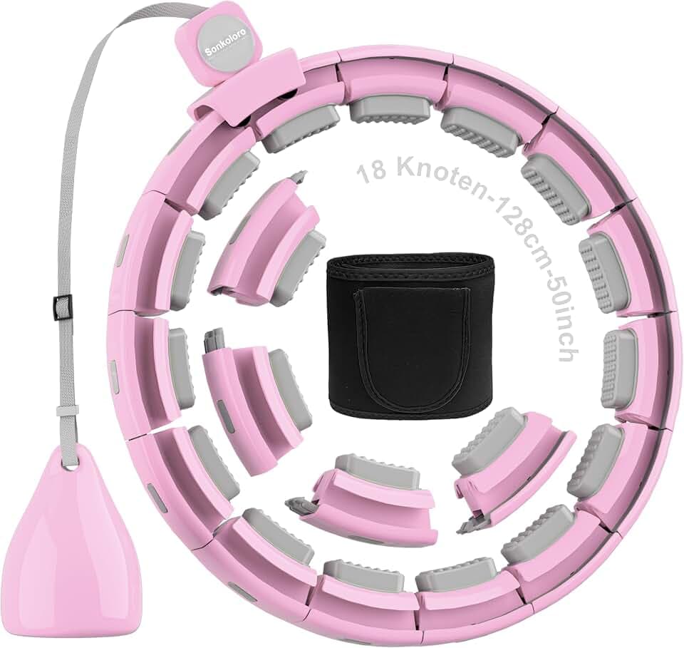 Smart Fitness Hoop Reifen mit Taillenband für Erwachsene & Anfänger – Leiser Hula-Hoop zum Abnehmen, mit Gewichtskugel und Noppen, der Nicht herunterfällt (Pink)