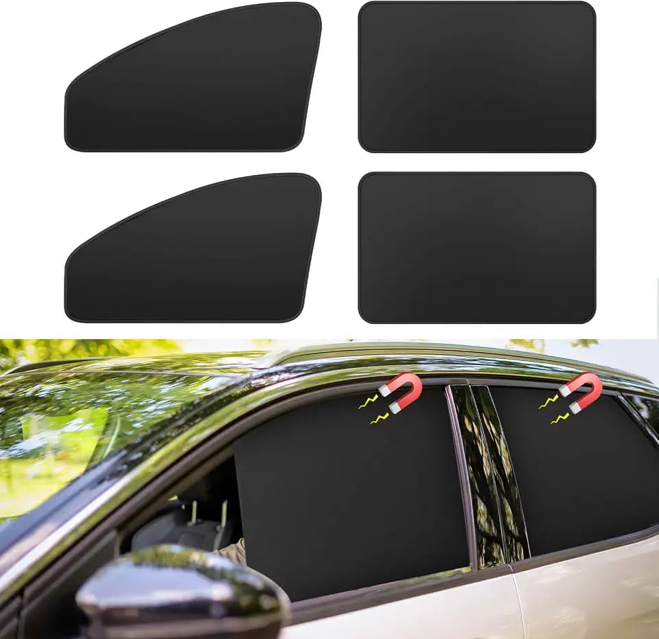 Magnetic Car Window Shades - 100% Block Light Car Curtains - 4Pcs