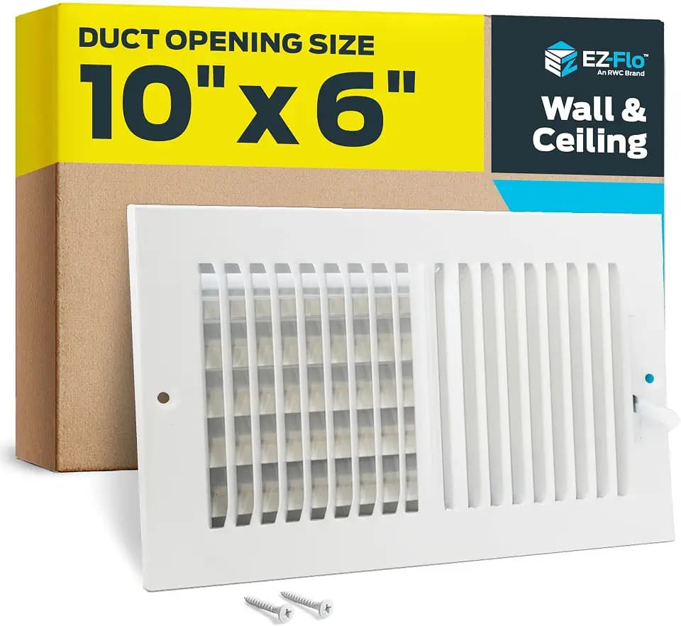 EZ-FLO 10 x 6 Inch (Duct Opening) Air Vent Cover for Wall or Ceiling, Two-Way Ventilation Register, Solid Steel HVAC Register Cover, White, 61610