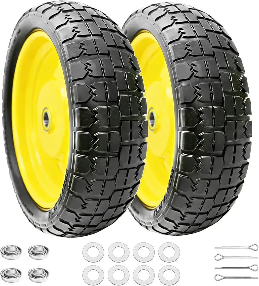 13 Inch 4.00-6 Flat Free Tire and Wheel Replacement for Gorilla Cart with 5/8" & extra 3/4" Bearings, 4.00-6 Wheelbarrow Tire, 13" Garden Cart Wheels, Trailer Turf Tire, 2 Pack