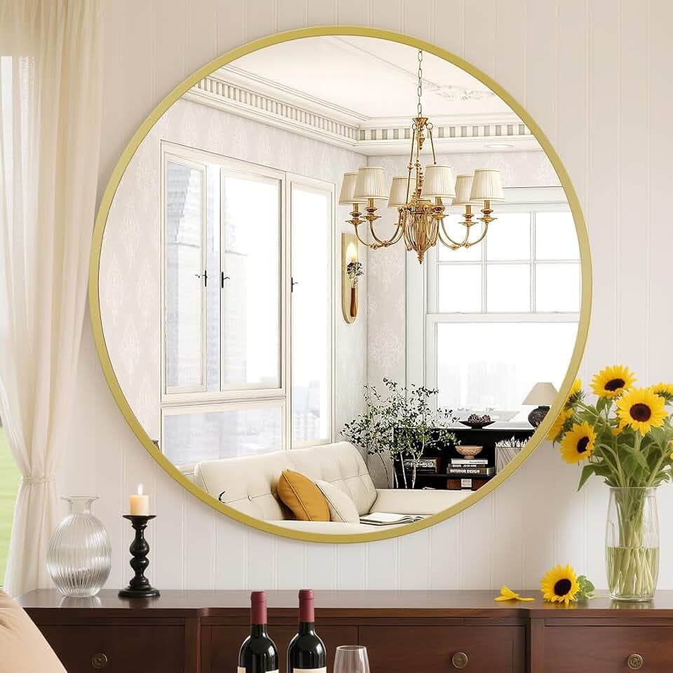 Sweetcrispy 30 Inch Round Wall Mirror, Bathroom Mirror for Over Sink
