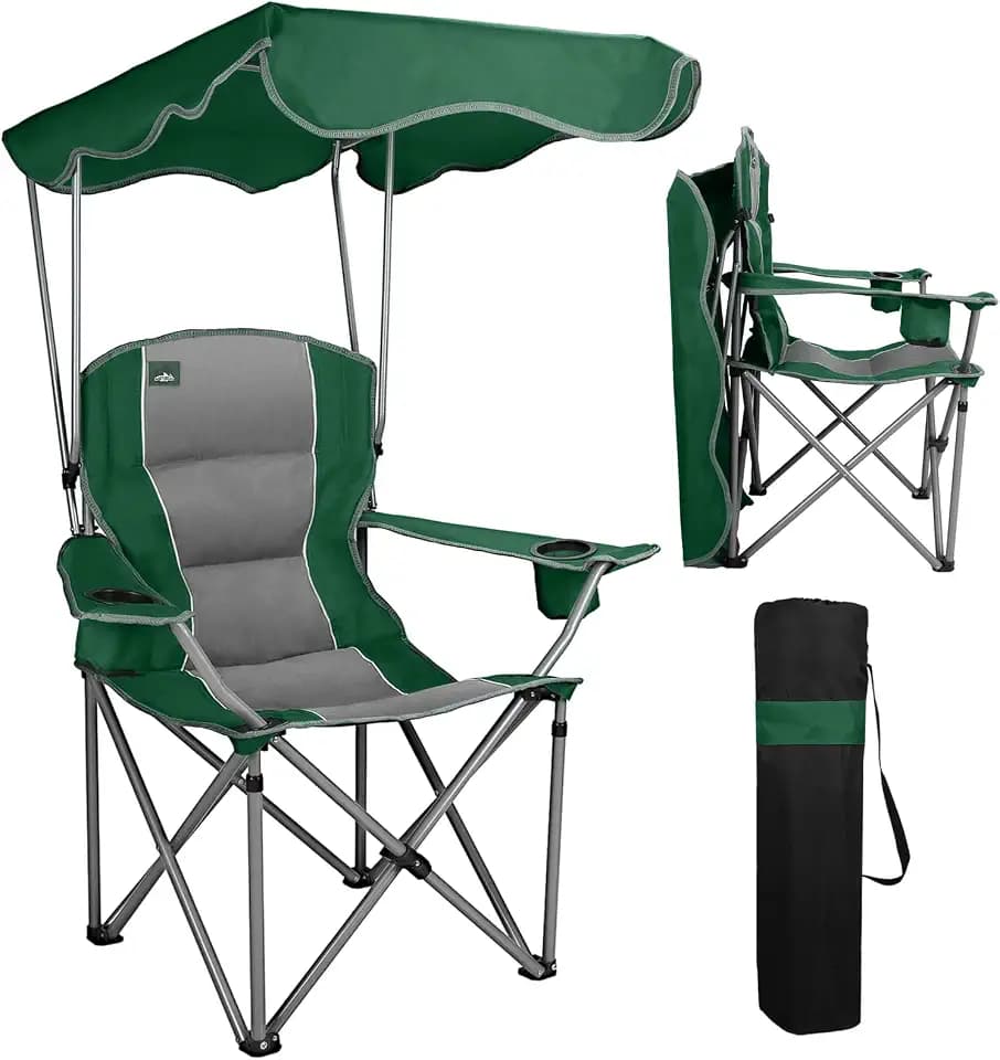 Northroad Folding Camping Chairs with Canopy Shade, Beach Chair w/Cup Holders, Armrests & Carry Bag for Outdoors Travel Sports Fishing, Green