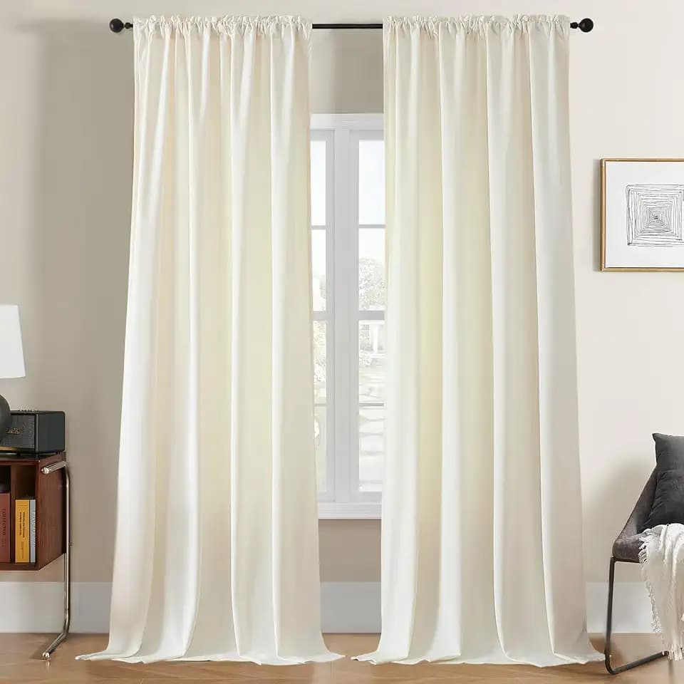 Joydeco White Velvet Curtains 63 inch Length 2 Panels, Luxury Blackout Rod Pocket Thermal Insulated Window Curtains, Super Soft Room Darkening Drapes for Living Dining Room Bedroom,W52 x L63 inches