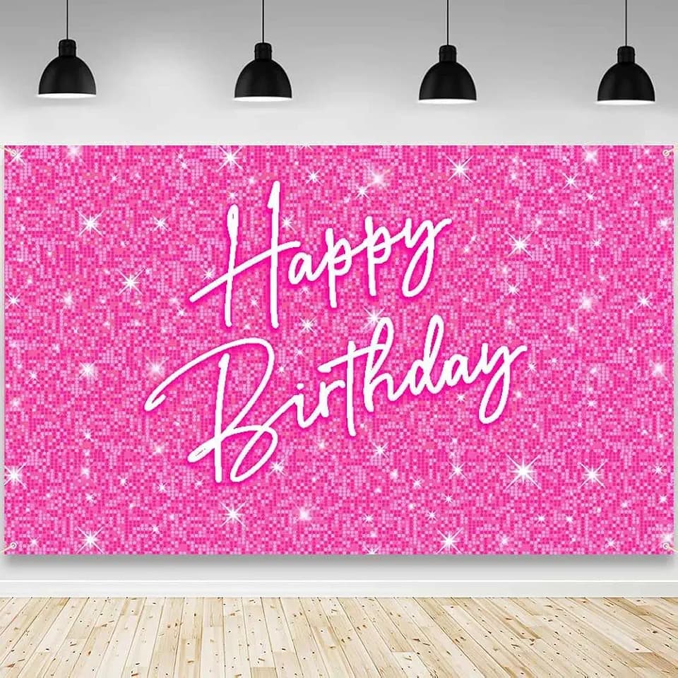 AIBIIN Shiny Pink Birthday Backdrop for Lady Girls Women Neon Photography Background Sparkle Birthday Party Decorations Banner Photo Supplies Studio Props 70.8 x 43.3 inch