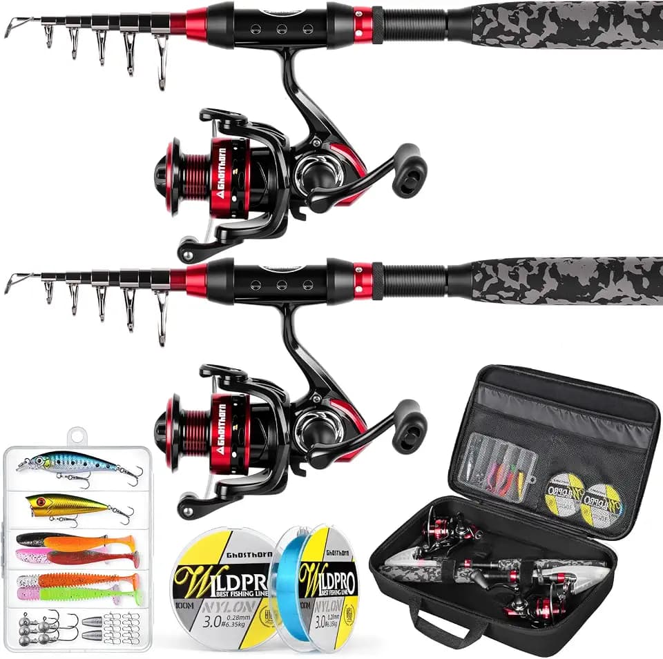 Ghosthorn Fishing Rod and Reel Combo,Telescopic Fishing Pole Travel Kit