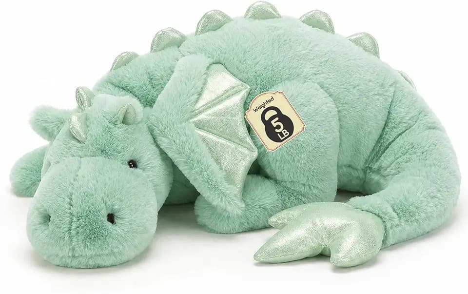 ARELUX Giant Weighted Winged Dragon Plush Toy - 35.4" 5lbs Soft Stuffed Animal for Comfort, Pterosaur Plushie Fuzzy Dinosaur Pillow Plushies Cuddly with Non-Removable Weighted Filling,Green