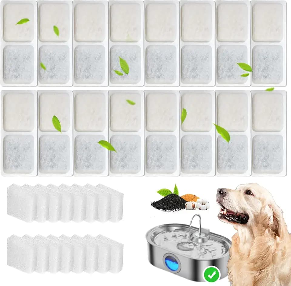 16+16 Pack Replacement Filters Compatible with 3.4Gal Dog Water Fountain, 6 Month Set for Large Dogs Water Bowl Dispenser, Includes 16 Filters & 16 Sponges