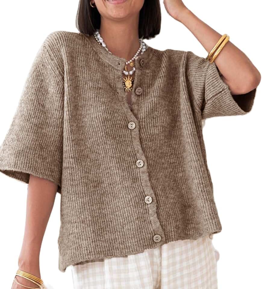 Women Y2K Cardigan Sweater Short Sleeve Button Down Ribbed Knit Crop Top Fall Winter Going Out Sweater