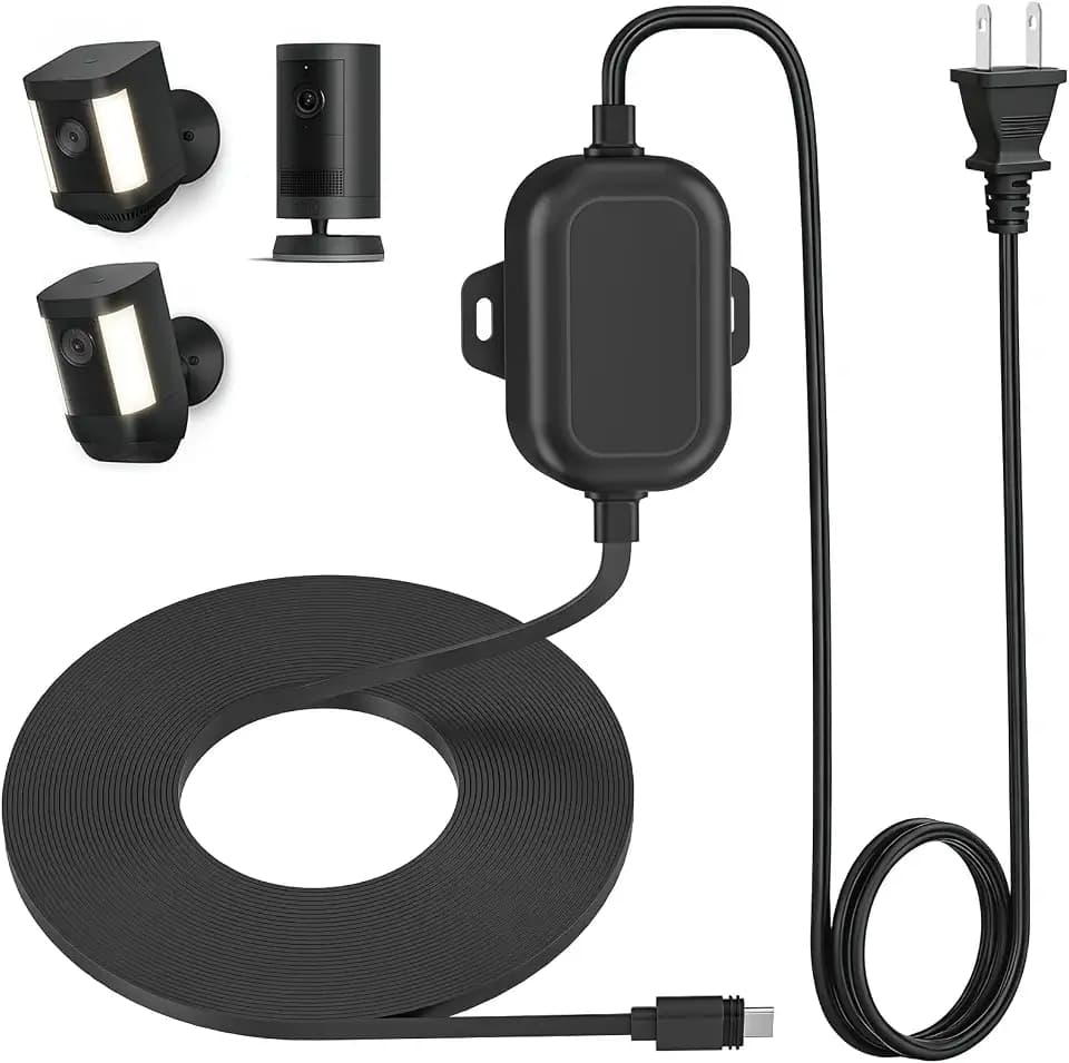 Weatherproof Power Cord for Ring Outdoor Cam Plus/Ring Spotlight Cam Plus/Pro (Battery), 20Ft/6m USB-C Outdoor Charging Cable Continuously Power Your Camera, Black