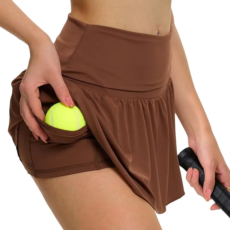 Damen Tennisröcke Lässig Faltbar Elastische Taille Tennisrock mit Taschen Sport Golfrock mit Shorts Darunter
