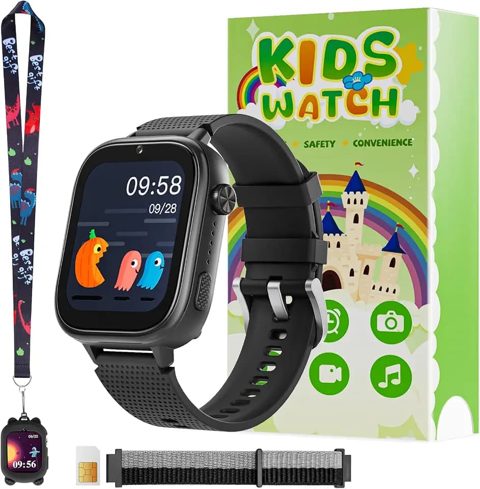 OKYUK 4G Kids Smart Watches Girls Gifts Age 3-12, Smart Watch for Kids with 47 Games, Two-Way Calling Feature, SOS Emergency Call Camera Video Recorder Gift Toys for Girls Ages 5 6 7 8 9 10 (Black)