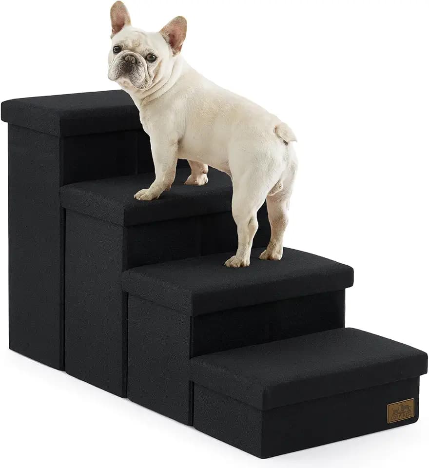 COZY KISS Hundetreppe für Kleine Hunde mit Stauraum, Breite Haustiertreppe Faltbare für Bett und Couch, Hunderampe mit Rutschfestem Boden, Lecksichere (Schwarz, 43x97x56cm, 4)