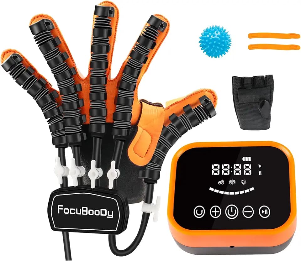 Rehabilitation Robotic Gloves for Stroke and Hemiplegia Recovery, Rechargeable Stroke Hand Recovery Device, Finger Exerciser Device for Arthritis Patients Orange (Size XL Left Hand)