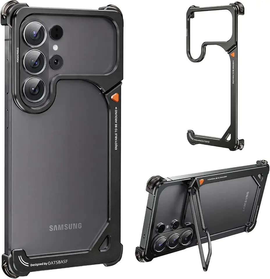 9 Shape for Samsung Galaxy S26 Ultra Bumper Case with Stand,Aluminum Thin Slim Design Phone Cases,Metal Frameless 4 Corner Airbags Shockproof Protective for Galaxy S 26 Ultra Cover(Black)