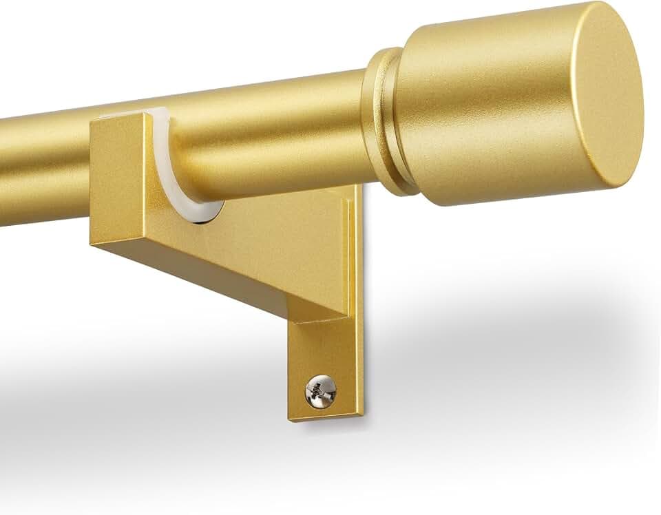 Gold Aluminium Curtain Rods for Windows,1 Inch Adjustable Curtain Rod 48 to 84 Inch,Heavy Duty Drapery Rods with Thicken Bracket,Modern Single Rod with Aluminium Finials