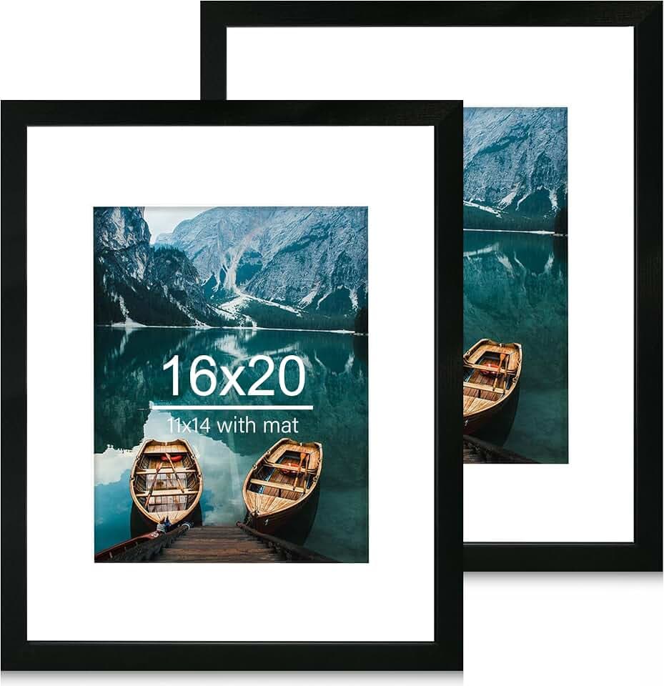 Hongkee 16x20 Frames Set of 2, Rustic Black Wood Style - Display 16 x 20 Picture without Mat or 11x14 Picture with Mat, Wall Mounting Horizontal and Vertical